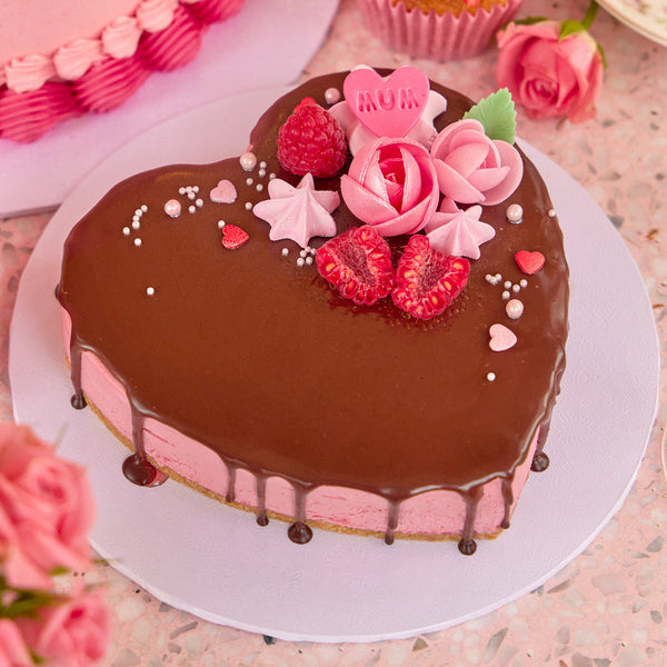 'Mum' Raspberry & Chocolate Cheesecake Heart - Peggy Porschen Cakes Ltd